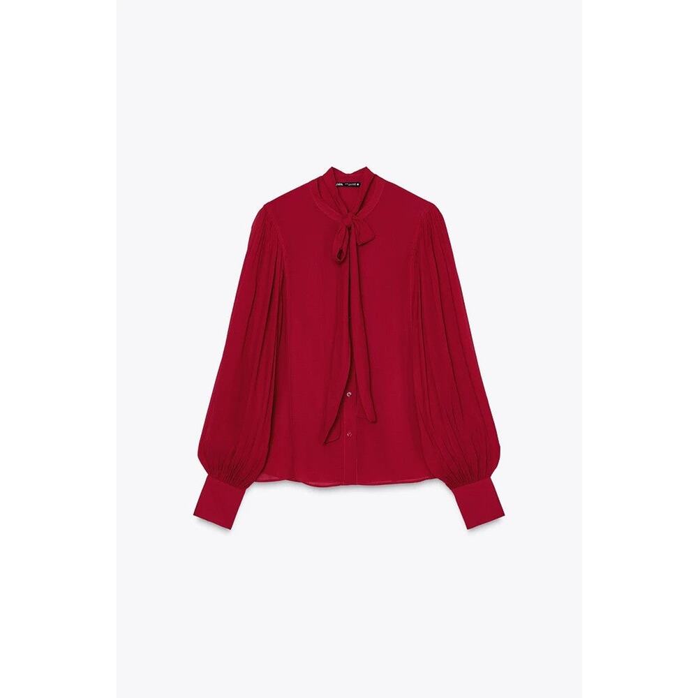 Zara Bow Blouse Zw Collection Tie Blouse - M - Red